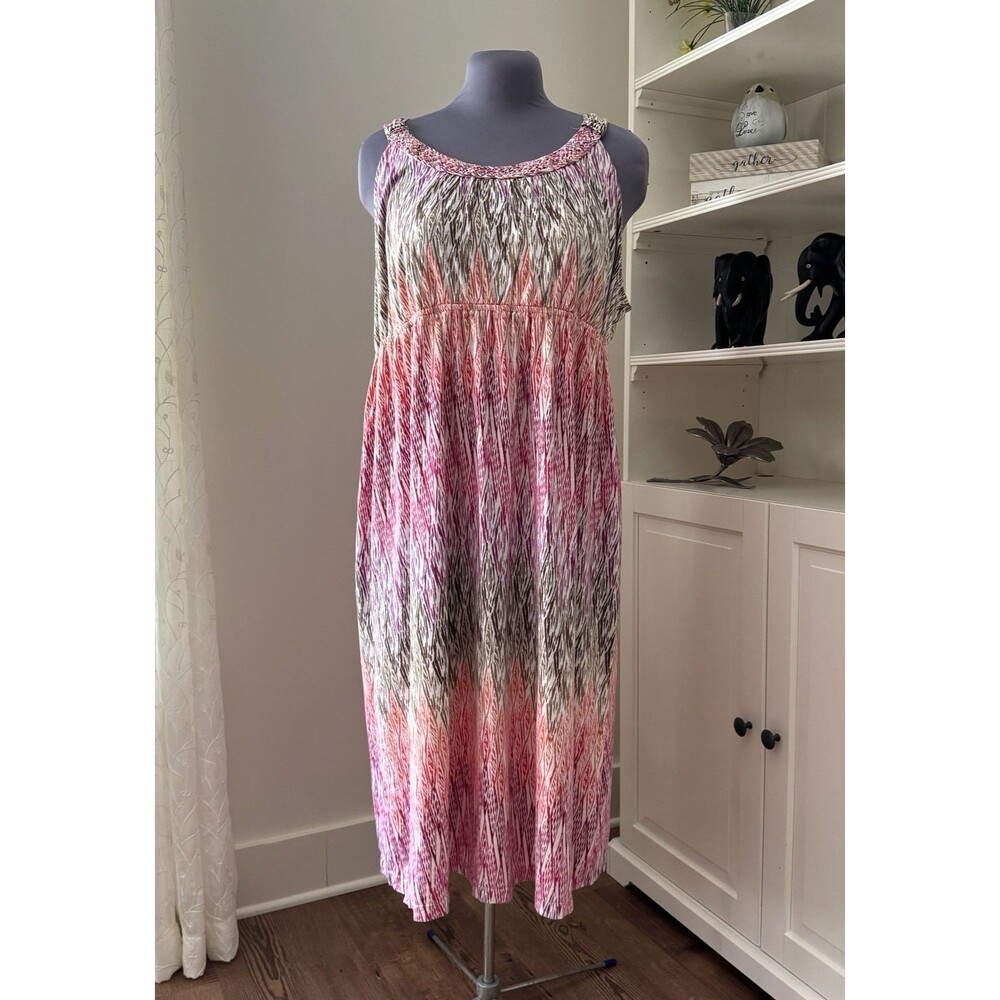Sonoma Dress 3x Plus Cream Pink Orange Tan Knit Stretch Vacation Cruise